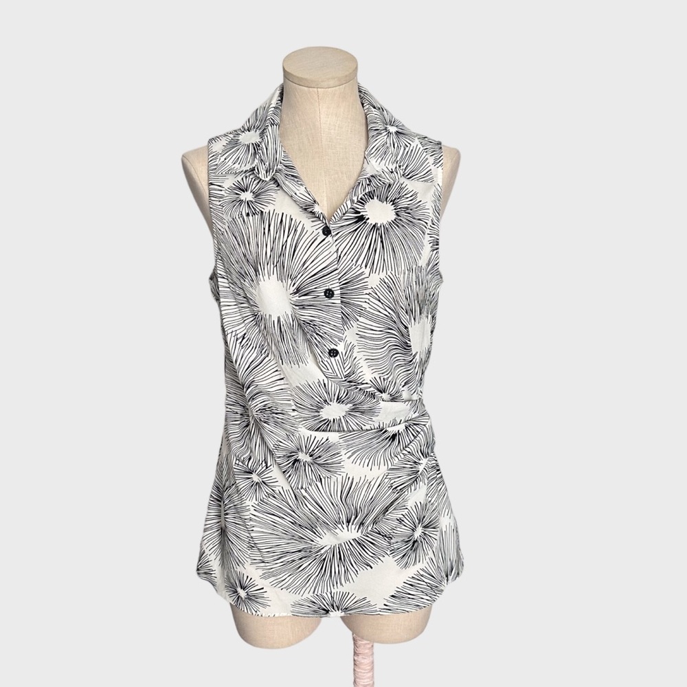 CAbi #5228 Priority Sleeveless Faux Wrap Top